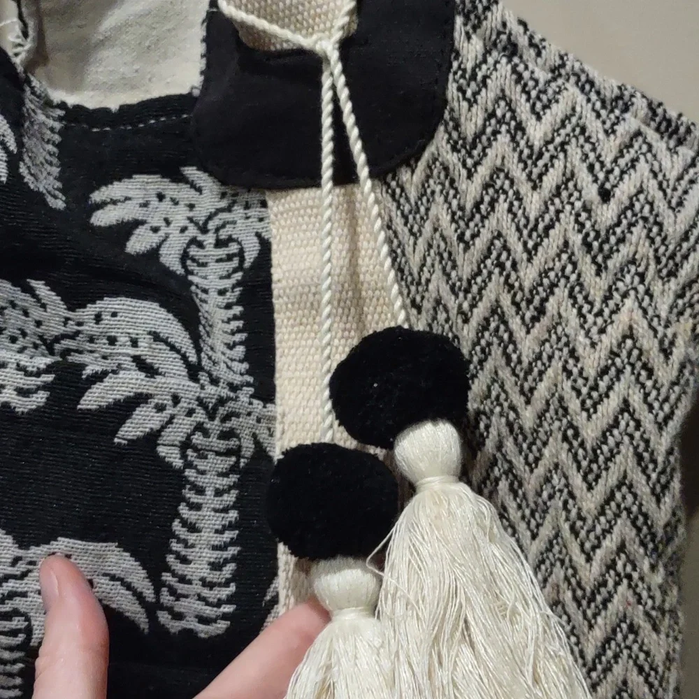 Palm Tree Patterned Tote Bag - Black and Cream Slouch Bag